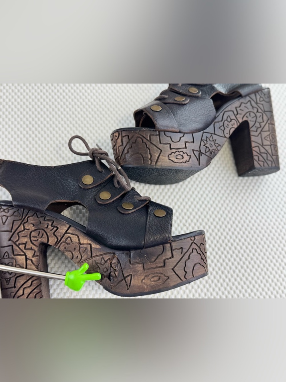 Free People FARRAH Dark Brown Leather / Wood Platform Heels, Women's Size 38 - Picture 12 of 16